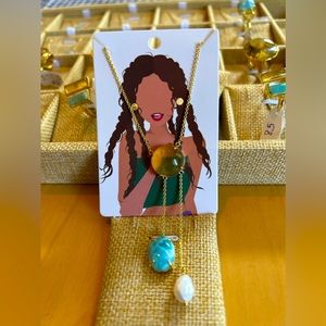 Gold plated silver 925 Ambar Larimar fresh water pearl